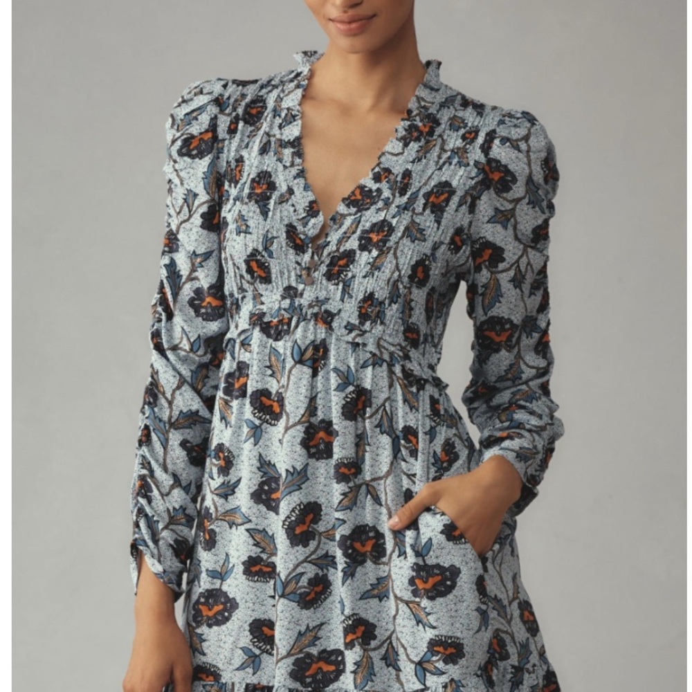 Anthropologie Blue Floral Dress